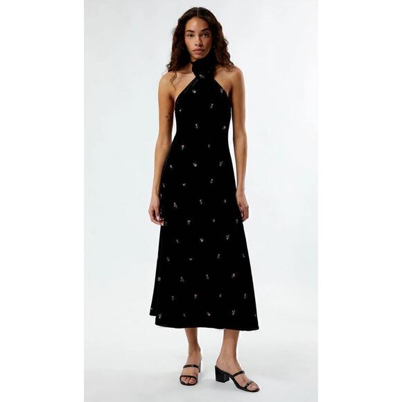 WEWOREWHAT Midi Dress Womens XS Floral Velvet Cottagecore Swiftie Romantic Chic - Picture 1 of 14